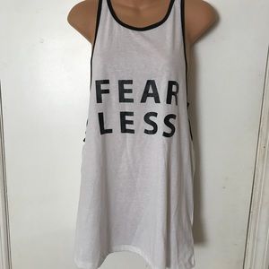 Sam Edelman White Tank Top with Black 'FEARLESS' Print
